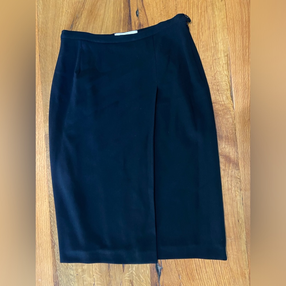 MaxMara Classic Lined Stretch Wool Blend Faux Wrap Skirt, Side Zip, Size 12
